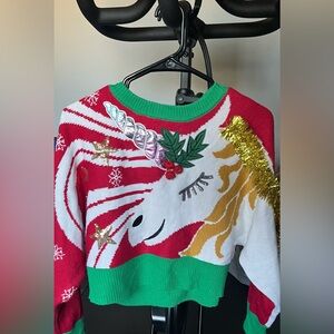 Planet Gold Unicorn Sweater - Red, Green, White